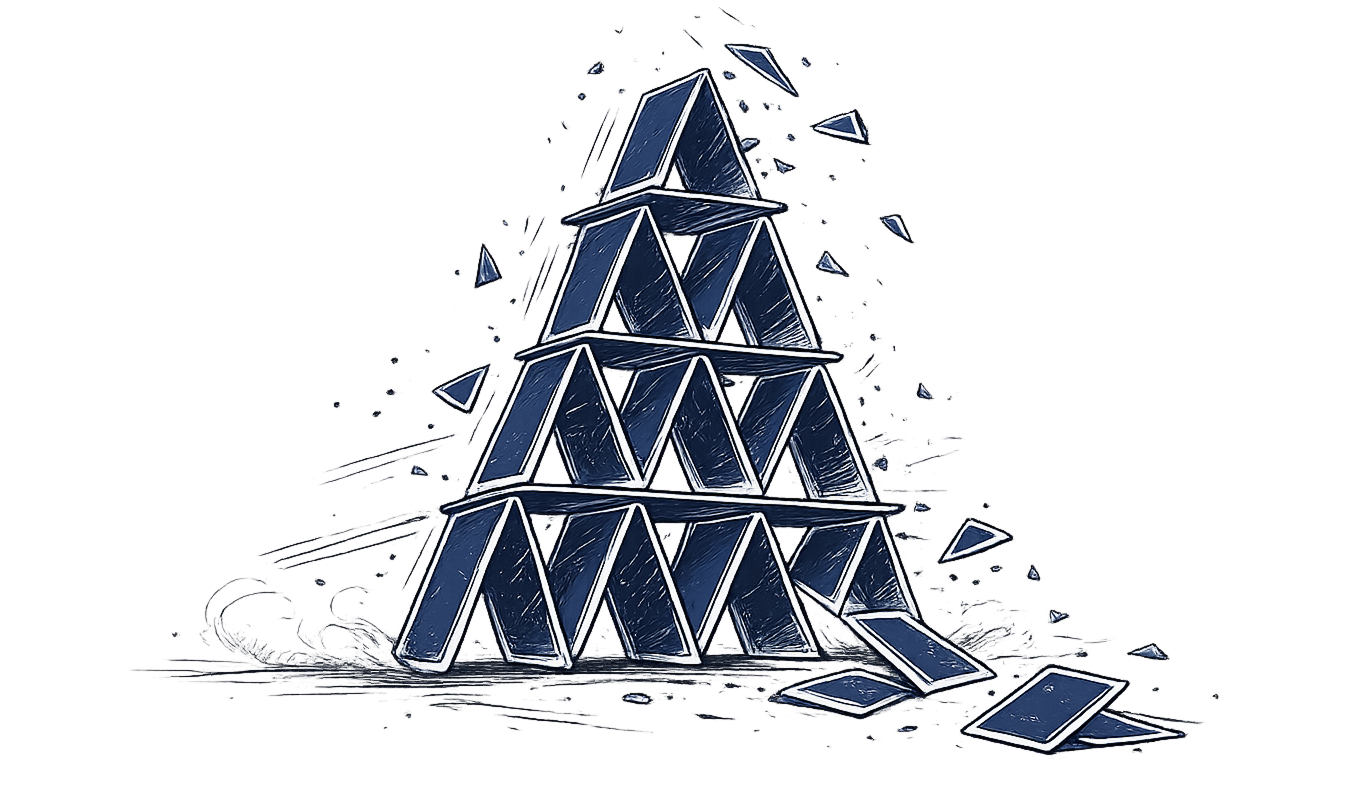 An illustration of a house of cards collapsing